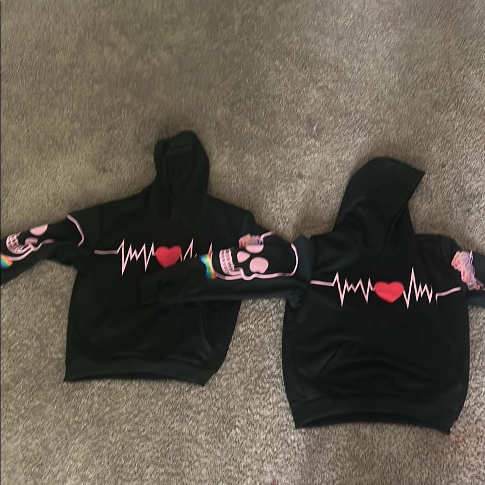 SHEIN Black Bomber Jacket with Pink Heartbeat Design